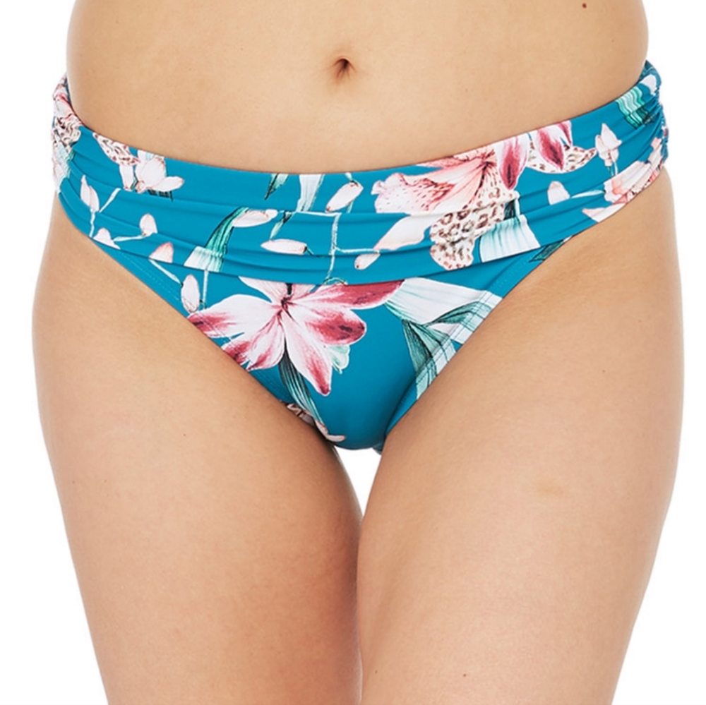 La Blanca Flyaway Orchid printed, moderate coverage banded bottom, NEW